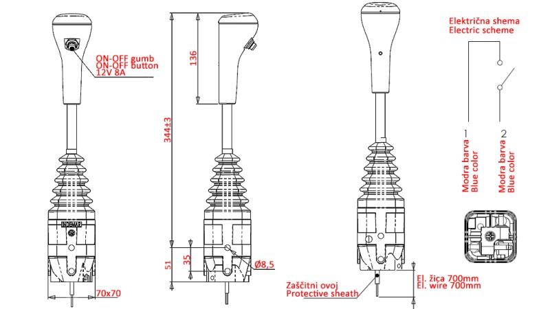 JOYSTICK INDEMAR FÜR SEIL MIT GABEL - 1x TASTE