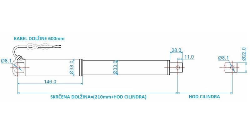 ELEKTRIČNI CILINDAR 12V 100kg-9mm/sek HOD 500mm