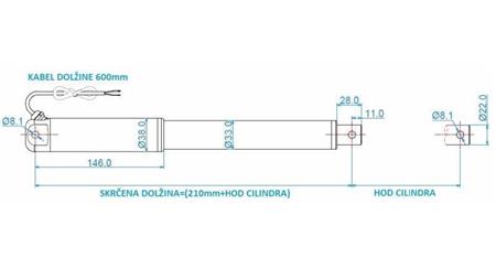 ELEKTROZYLINDER 12V 150kg-5mm/sek HUB 200mm