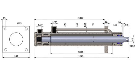 HYDRAULIKZYLINDER MIT MONTAGE PLATTE 100/60-1050 UND RÖHREN