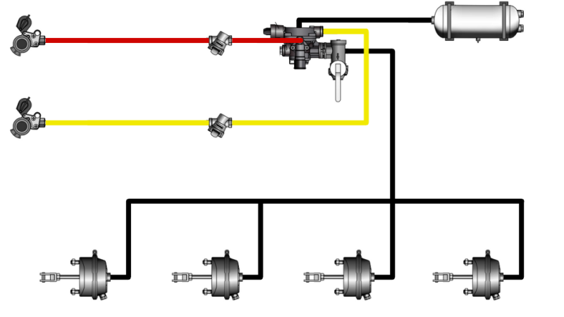 SET OF AIR BRAKES FOR TRAILER COMPLETE DUAL CIRCUIT SYSTEM 4 CYLINDERS