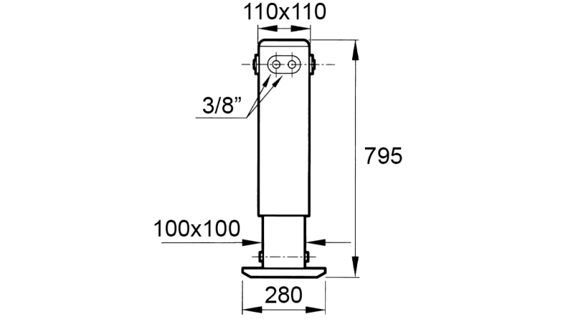 PIEDINO DI SUPPORTO IDRAULICO A DOPPIO EFFETTO (110x110x795 mm) - CORSA 500 mm - 5.200 kg