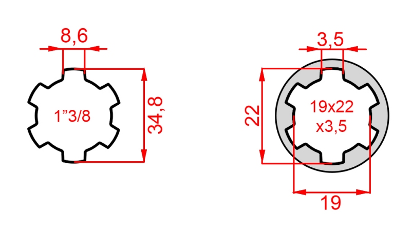 P.T.O. ADAPTER 13/8 21x25x5 - 6 TENNER