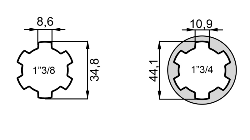 ADAPTADOR P.T.O. COM PINO de 1”3/4 para 1”3/8