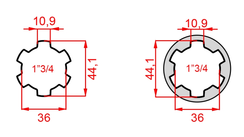 KARDANADAPTER MED PINNE FRA 1-3/4 TIL 1-3/4 (165 mm)