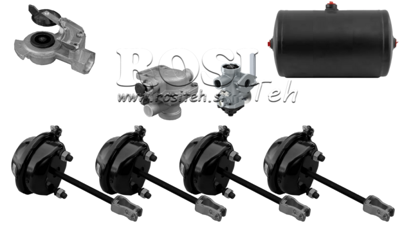 DRUCKLUFT BREMSEN SATZ FÜR ANHÄNGER KOMPLET EINLEITER SYSTEM 4 ZYLINDER