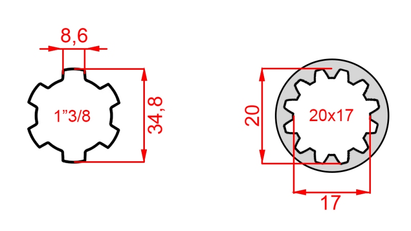 P.T.O. ADAPTER 1 3/8 x 20x17 12 teeth