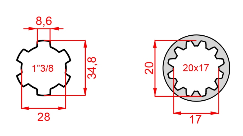 KARDÁN ADAPTER 20x17 (12 BORDÁS)-RŐL 1-3/8-RA (120 mm)