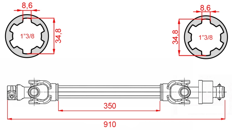 ECO KARDÁNTENGELY 910mm 30-75LE SZABADFUTÓ KUPLUNGGAL