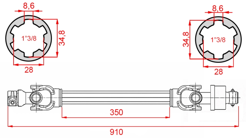 ECO KARDANAS 910mm 30-75HP MET VRIJLOOPKOPPELING