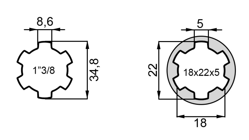 P.T.O. ADAPTER 13/8 18x22x5 - 6 TEETH