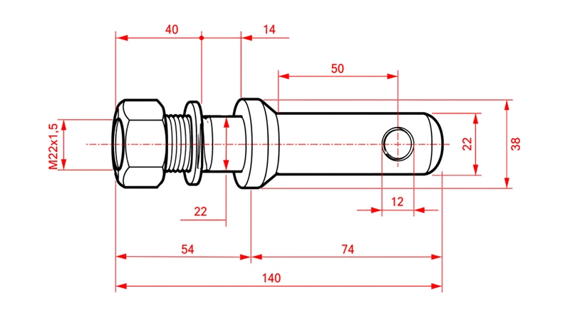 MOUNTING PIN Φ22MM WITH THREAD M22X1.5