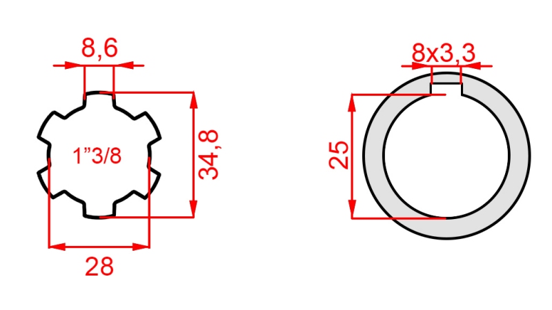 KARDÁN ADAPTER 1-3/8 - FURAT fi 25 mm (145 mm)