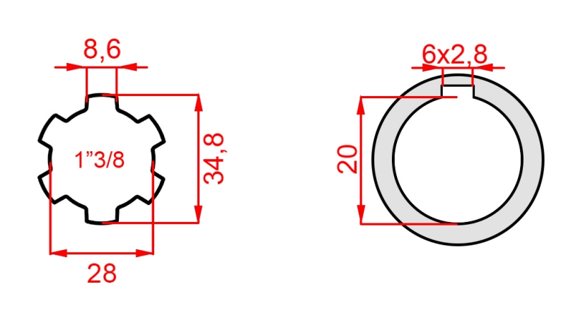 KARDANADAPTER 1-3/8 - HULL fi 20 mm (145 mm)