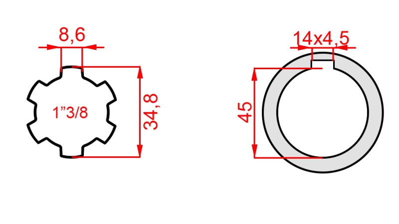 KARDANADAPTER 1-3/8 - HULL fi 45 mm (180 mm)