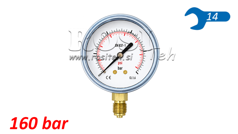 MANOMETER DN63 VERTICAL 0 - 160 BAR - 1/4