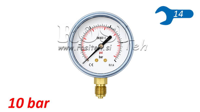 MANOMETAR DN63 VERTICAL 0 - 10 BAR - 1/4