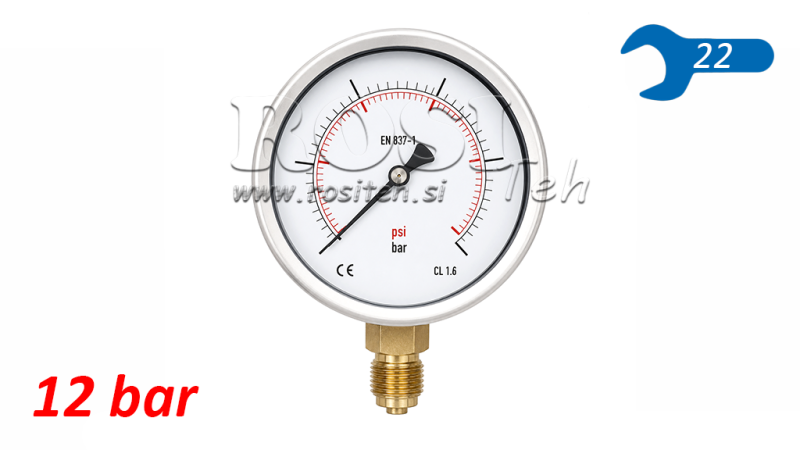 MANOMETER DN100 VERTICAL 0 - 12 BAR - 1/2