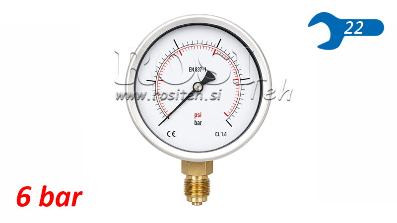 MANOMETER DN100 VERTICAL 0 - 6 BAR - 1/2