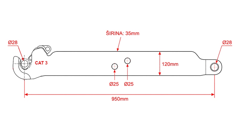 BRAZOS INFERIORES DEL ENGANCHE DE TRES PUNTOS CAT.3 - 120x35 mm - 950 mm (140 HP)