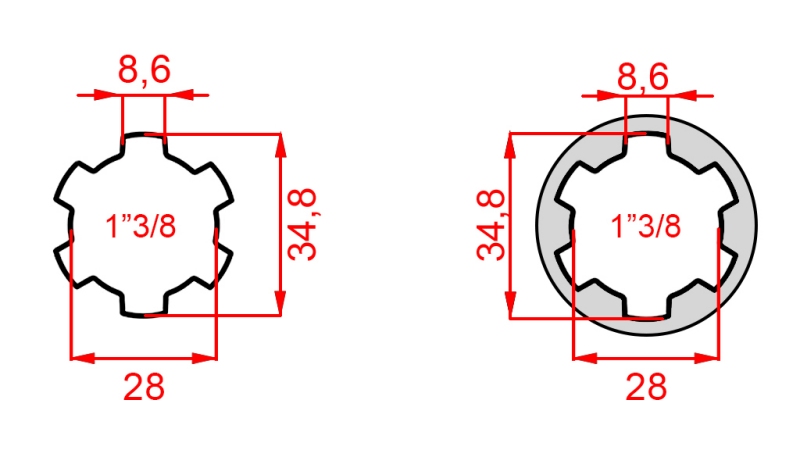 ADAPTOR CARDANIC DE LA 1-3/8 LA 1-3/8 (150 mm)