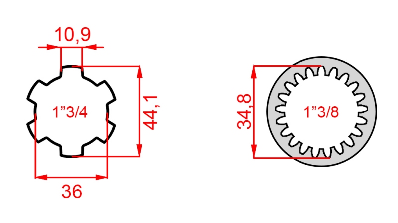 ADAPTOR CARDANIC DE LA 1-3/8 (21 CANELURI) LA 1-3/4 (150 mm)