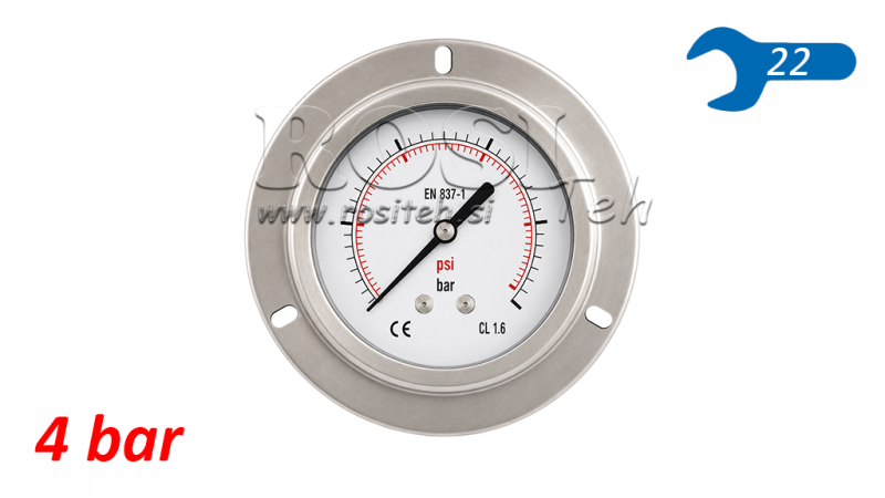 MANOMETER DN100 REAR 0 - 4 BAR - 1/2