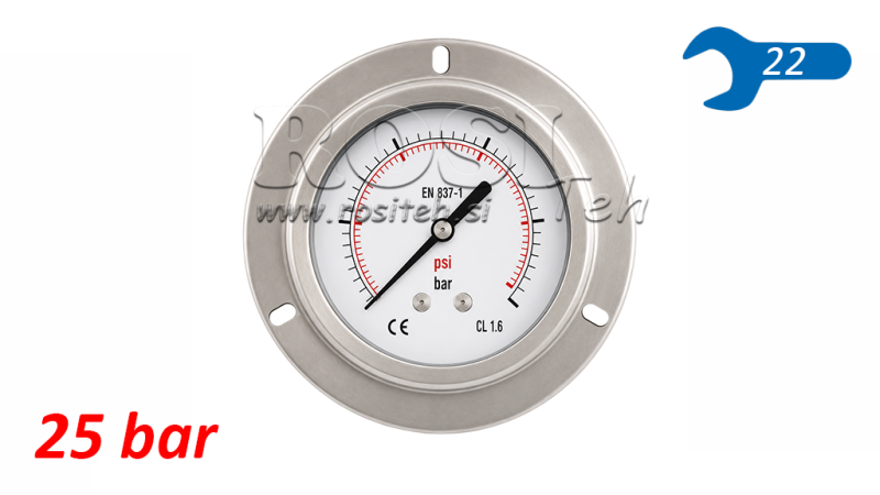 MANOMETER DN100 REAR 0 - 25 BAR - 1/2