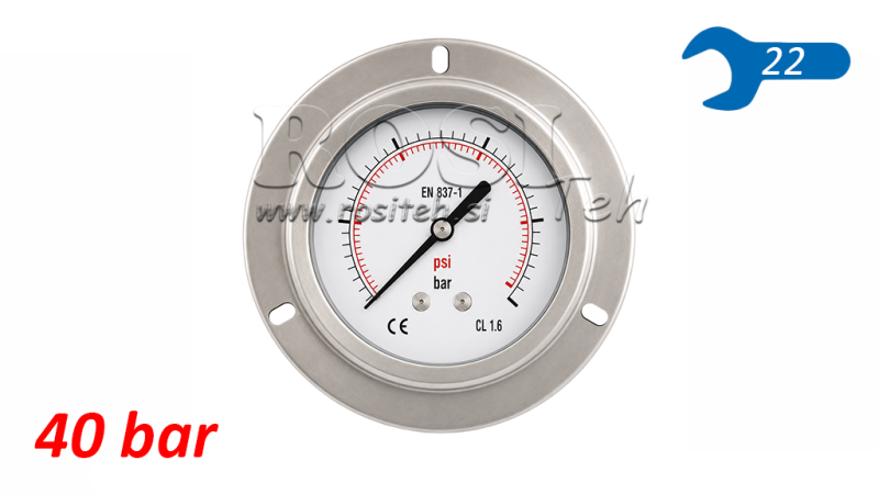MANOMETER DN100 REAR 0 - 40 BAR - 1/2