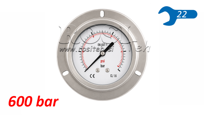 MANOMETER DN100 REAR 0 - 600 BAR - 1/2