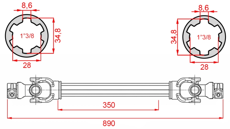 ECO KARDANSKA OSOVINA 890mm 30-75KS STANDARD