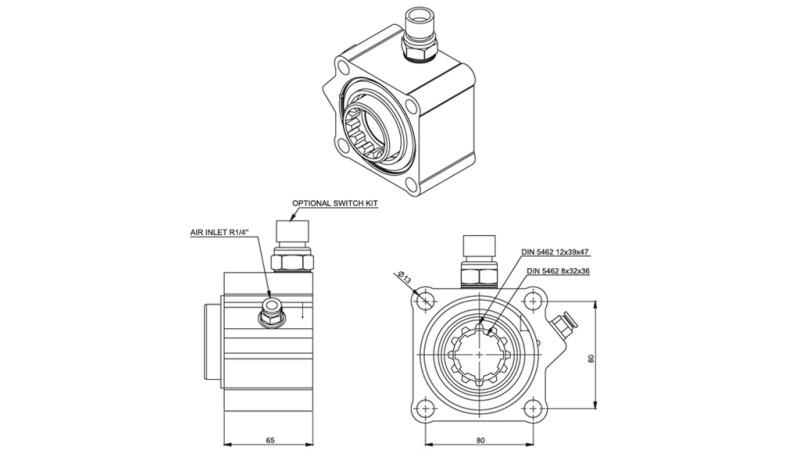 Dimensioner HYDRAULISK PUMPE DREV - ZF ALUMINIUM MED SWITCH