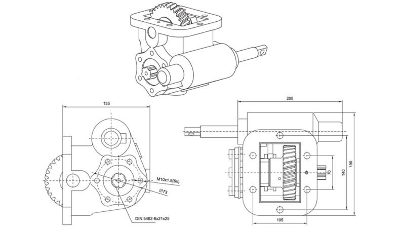 Dimensionen HYDRAULIKPUMPENANTRIEB - ZF- MB 800 SEITE