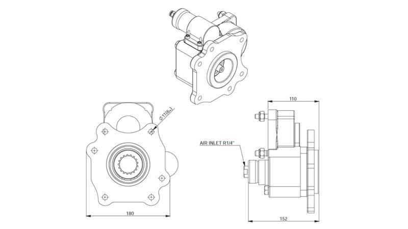 Abmessungen AUSGANG FÜR HYDRAULIKPUMPE - MERCEDES ATEGO-2 - 6 LÖCHER
