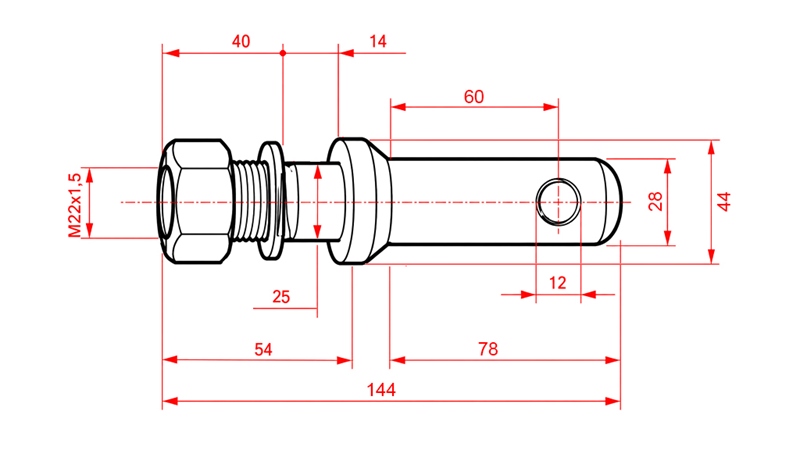 MOUNTING PIN Φ28MM WITH THREAD M22X1.5