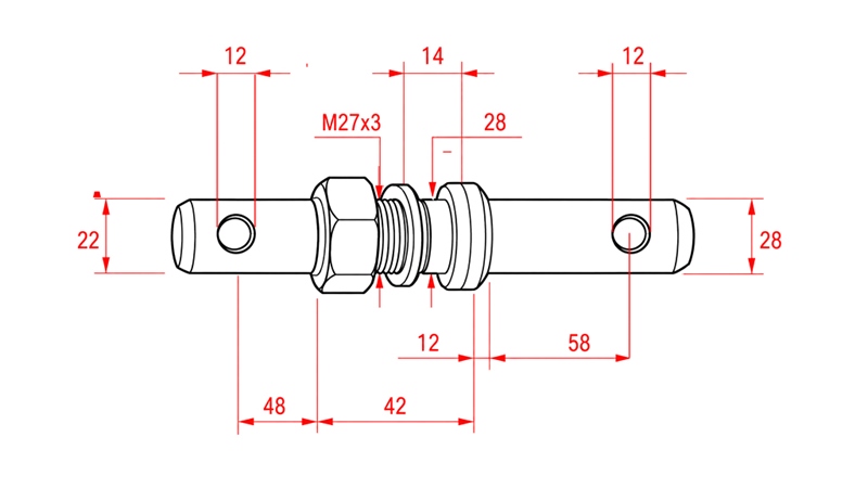 MOUNTING PIN Φ22/28MM WITH THREAD M27X3