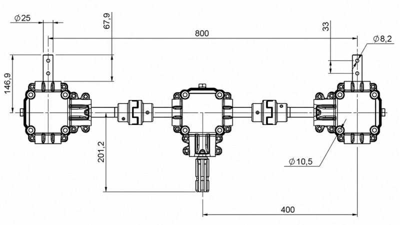 KOMPLET REDUKTORJEV 1:1,44 (27HP-20kW) ZA TROSILNIK L:800 ALU Z VARNOSTNIM SISTEMOM