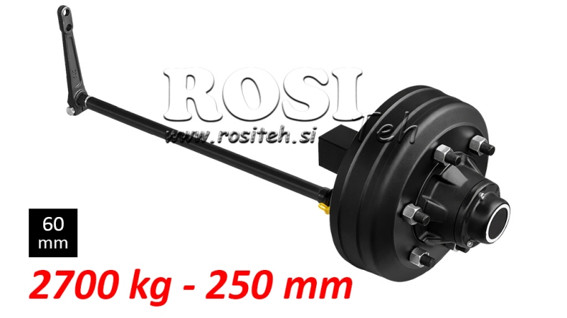 HALBACHSE MIT BREMSEN - 2700 kg (6 SCHRAUBEN) - 250 mm