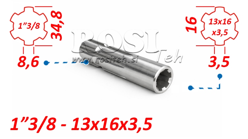 ZAPFWELLENADAPTER VON 13x16x3,5 (6 VERZAHNUNGEN) AUF 1-3/8 (120 mm)