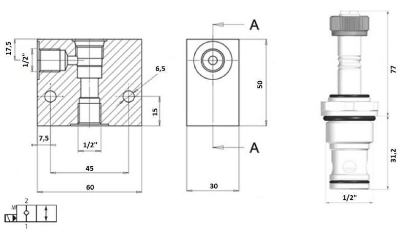 2-WEGE-VENTIL 1/2 (NC) 12V - 60L - diagramm