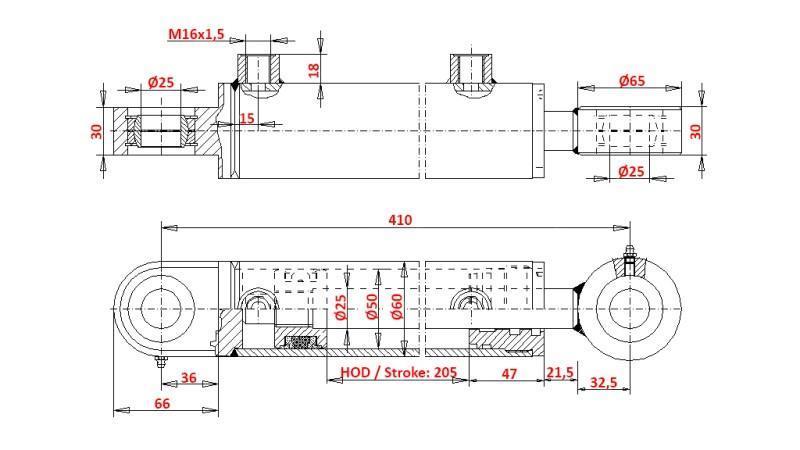 HYDRAULIC STEERING CYLINDER ZETOR 7245