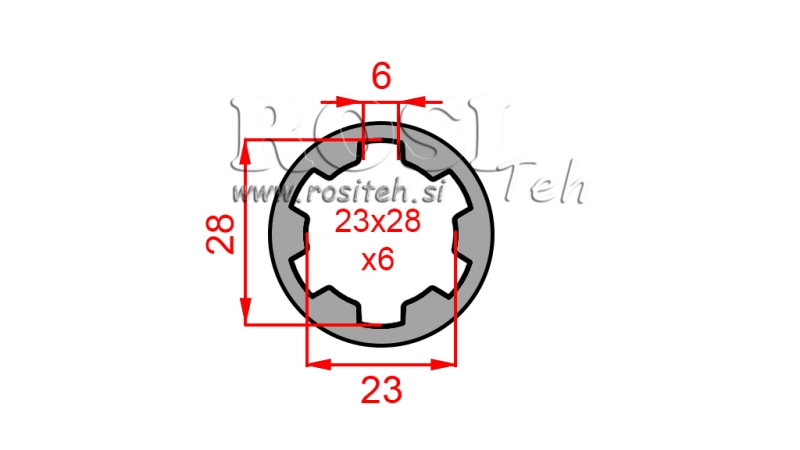 ZAPFWELLENADAPTER HÜLSE 23x28x6 (6 VERZAHNUNGEN) (60 mm)
