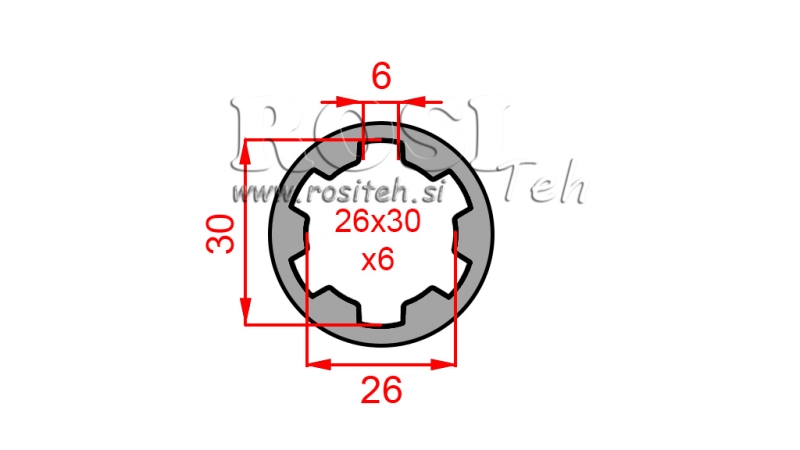 ZAPFWELLENADAPTER HÜLSE 26x30x6 (6 VERZAHNUNGEN) (60 mm)