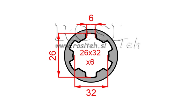 ZAPFWELLENADAPTER HÜLSE 26x32x6 (6 VERZAHNUNGEN) (60 mm)