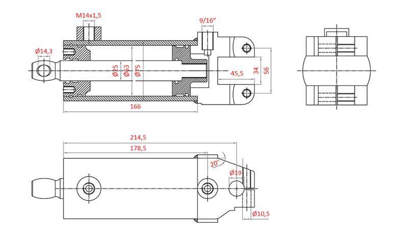 HYDRAULIC STEERING CYLINDER MASSEY FERGUSON OEM-1605121M91, 1605121M92 532193M91, 3773711M91