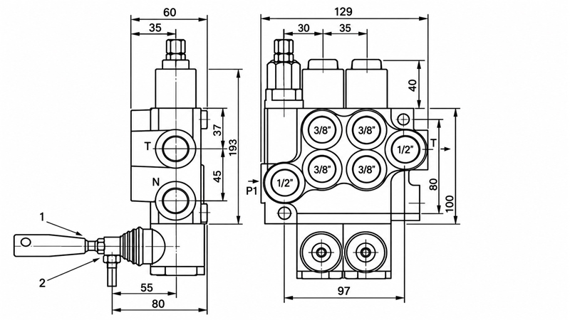 MANUAL HYDRAULIC VALVE MONOBLOCK 2xZ50