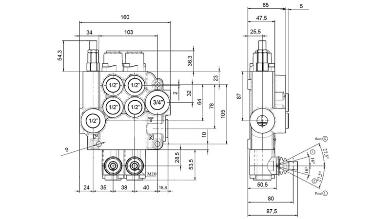 MANUAL HYDRAULIC VALVE MONOBLOCK 2xZ80