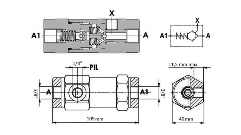 VENTILBLOCK VBPDE 3/8 SD ENKELT HANDLENDE MED PILOT