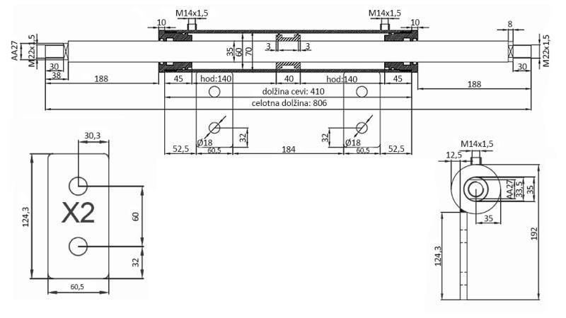 ŘÍDÍCÍ CYLINDR DVOJITÝ 60/35-250