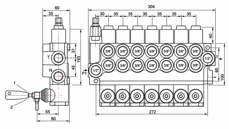 MANUAL HYDRAULIC VALVE MONOBLOCK 7xZ50